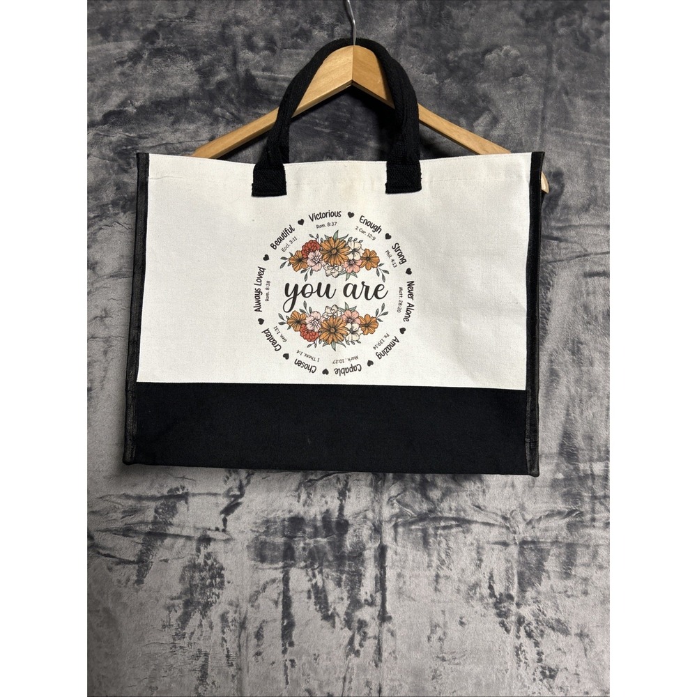Biblical Canvas Tote Bag Religious Positive‎ Affirmations Zip Top Reusable